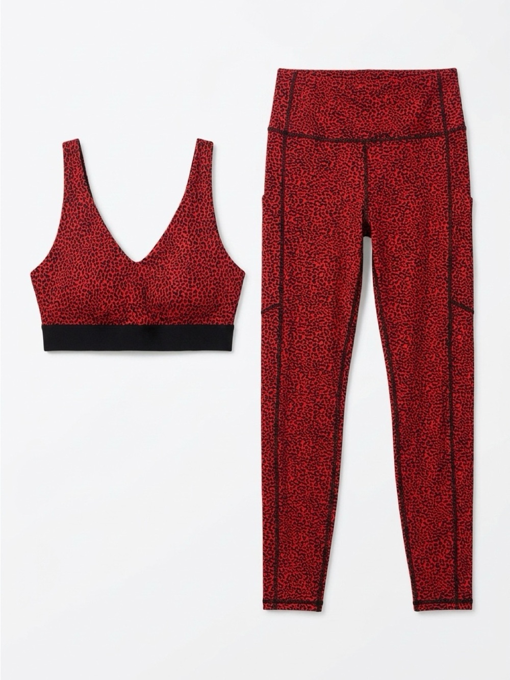 Fabletics Red Leopard Print Sports Bra & Leggings Set